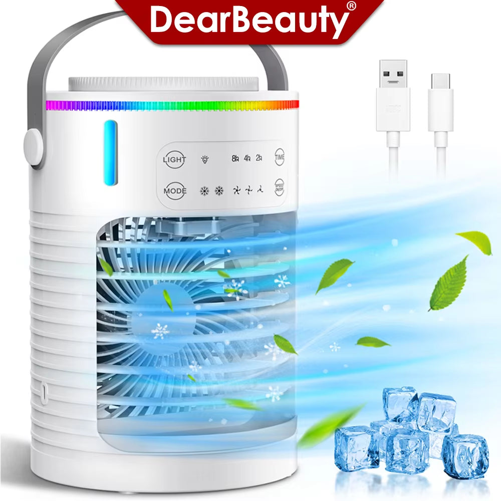 Portable Air Conditioner Mini Air Cooler USB Air Conditioning Fan 600Ml Ice Water Air Cooling Fan with Humidifier for Bedroom