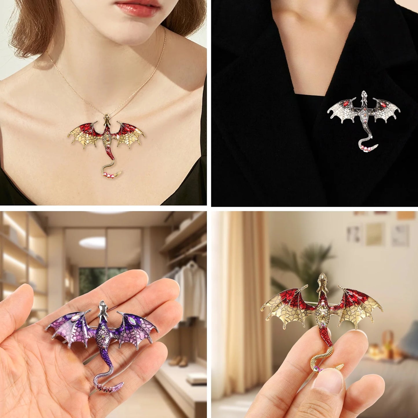 10Pcs Dragon Charms 3D Multicolor Metal Flying Dragon Pendant Set with Enamel Wings for Necklaces Jewelry Making