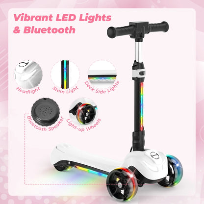 Ihoverboard B2 Electric Scooter for Kids Ages 3+, LED Light-Up Wheels and Pedal , 100W Motor, Foldable and Height Aadjustable Toddler Motorized Scooters, Electric Scooter for Girls/Boys(White)