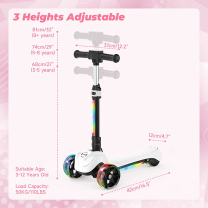 Ihoverboard B2 Electric Scooter for Kids Ages 3+, LED Light-Up Wheels and Pedal , 100W Motor, Foldable and Height Aadjustable Toddler Motorized Scooters, Electric Scooter for Girls/Boys(White)