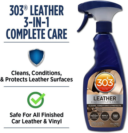 Leather 3-In-1 Complete Care - Cleans, Conditions, & Protects - Helps Prevent Fading & Cracking - Rinse Free Formula - Repels Dust, Lint, & Staining, 16 Fl. Oz. (30218CSR) Packaging May Vary