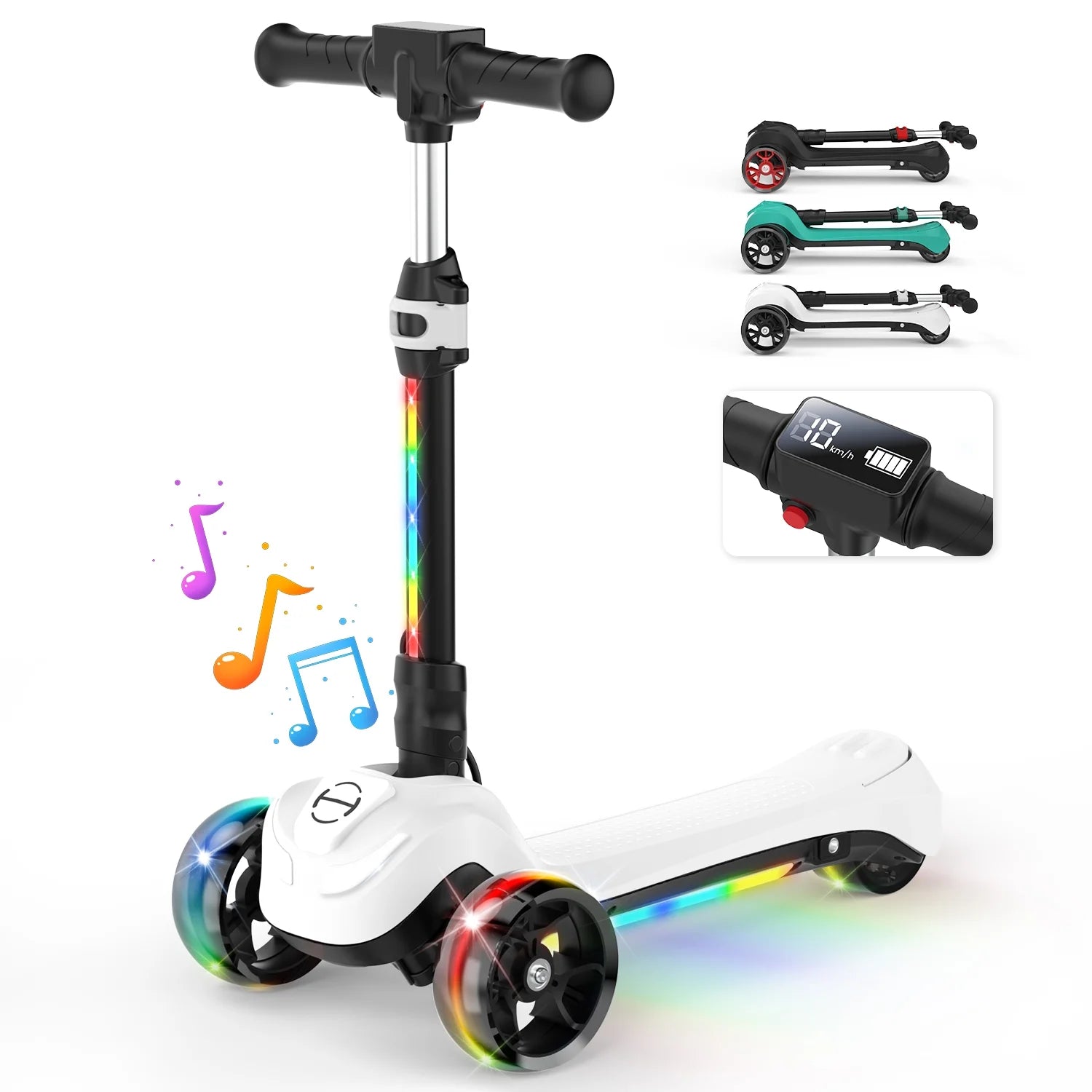 Ihoverboard B2 Electric Scooter for Kids Ages 3+, LED Light-Up Wheels and Pedal , 100W Motor, Foldable and Height Aadjustable Toddler Motorized Scooters, Electric Scooter for Girls/Boys(White)