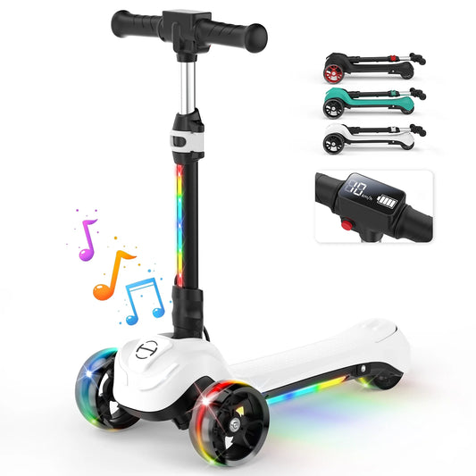 Ihoverboard B2 Electric Scooter for Kids Ages 3+, LED Light-Up Wheels and Pedal , 100W Motor, Foldable and Height Aadjustable Toddler Motorized Scooters, Electric Scooter for Girls/Boys(White)