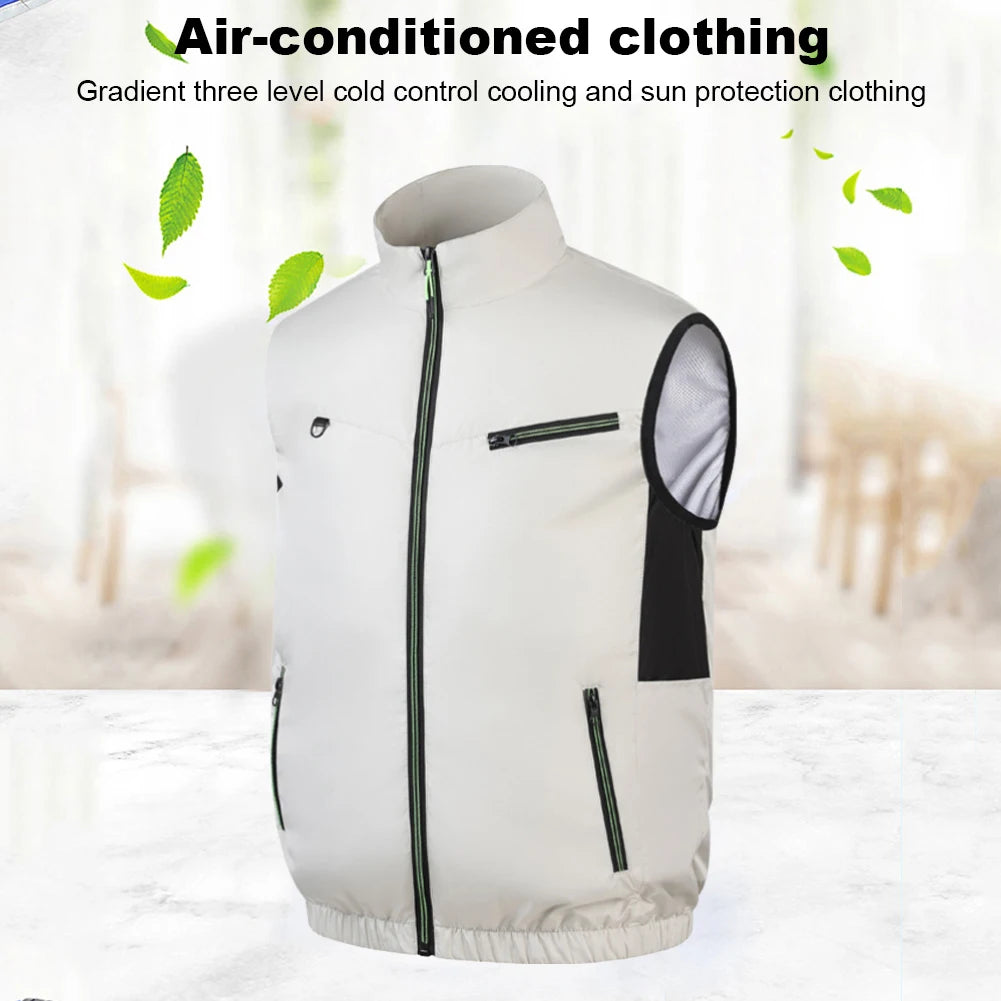 Cooling Vest Ice Fan Vest Heat Resistant Air Conditioner Clothes Breathable Sleeveless Workwear 3 Gear for Hot Weather Work