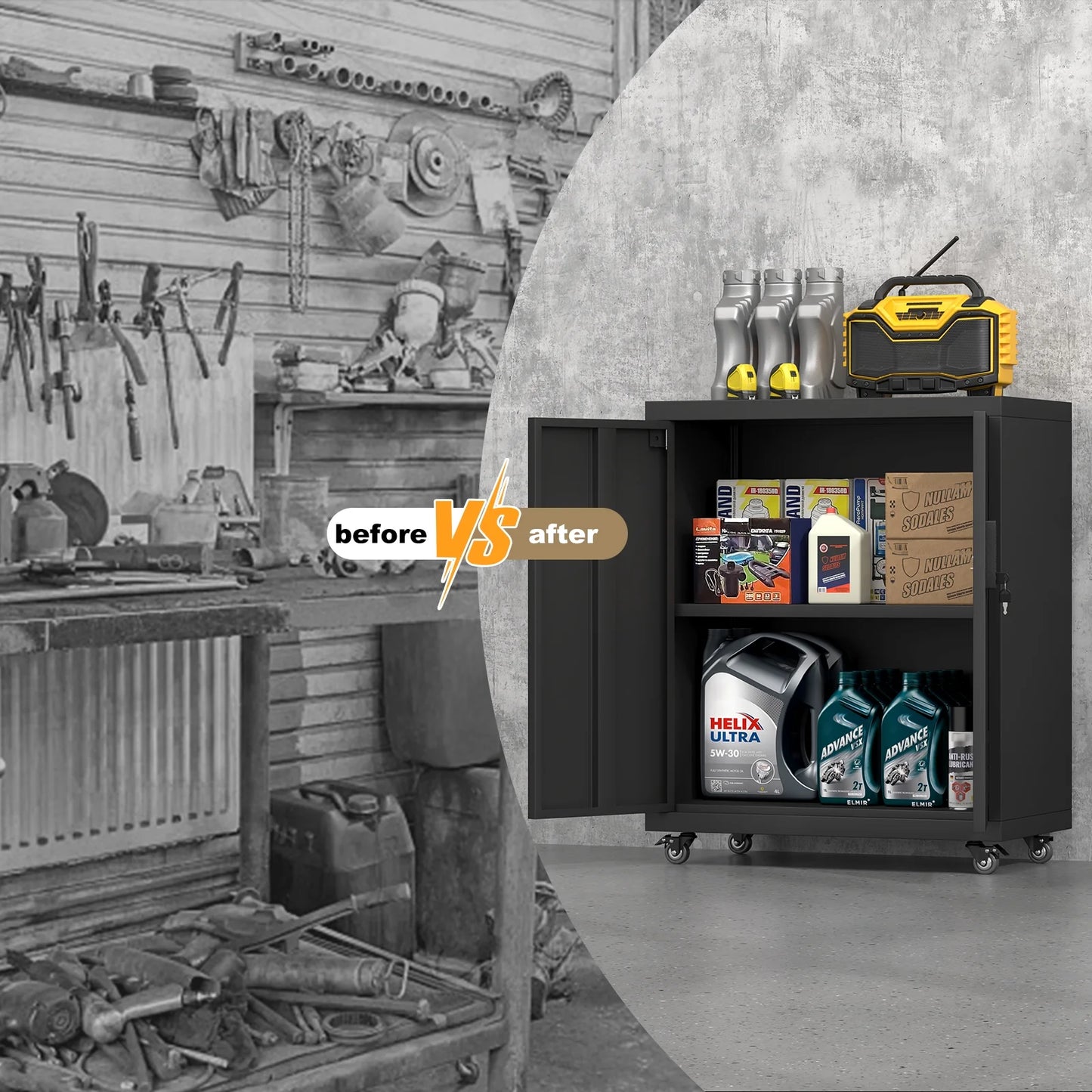 31.5''H Metal Storage Cabinets with Lock, Metal Garage Storage Cabinet on Wheels, Lockable Rolling Tool Chest Cabinet with Doors & Adjustable Shelves for Garage, Home, Office, Assembly Require