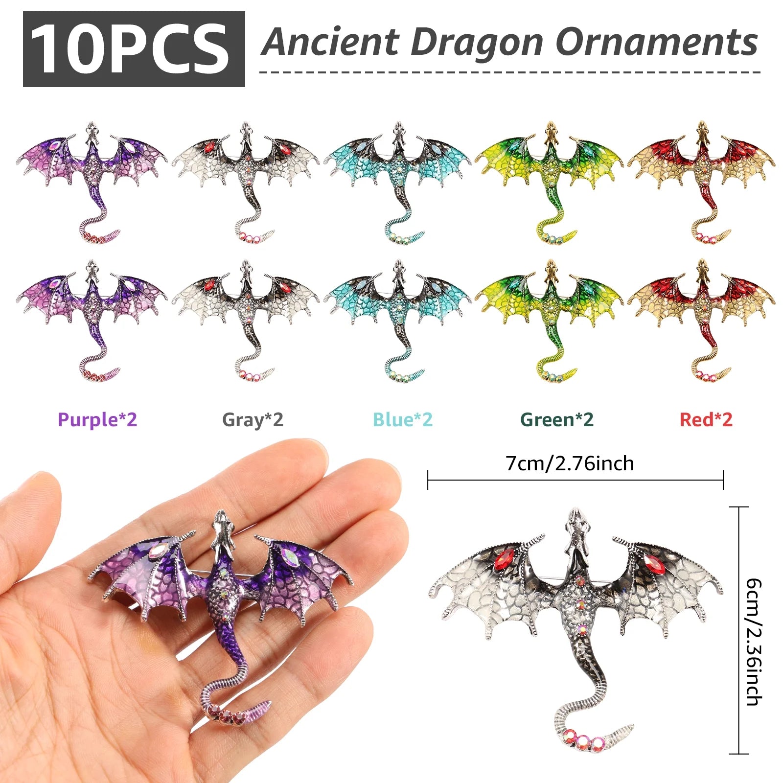 10Pcs Dragon Charms 3D Multicolor Metal Flying Dragon Pendant Set with Enamel Wings for Necklaces Jewelry Making