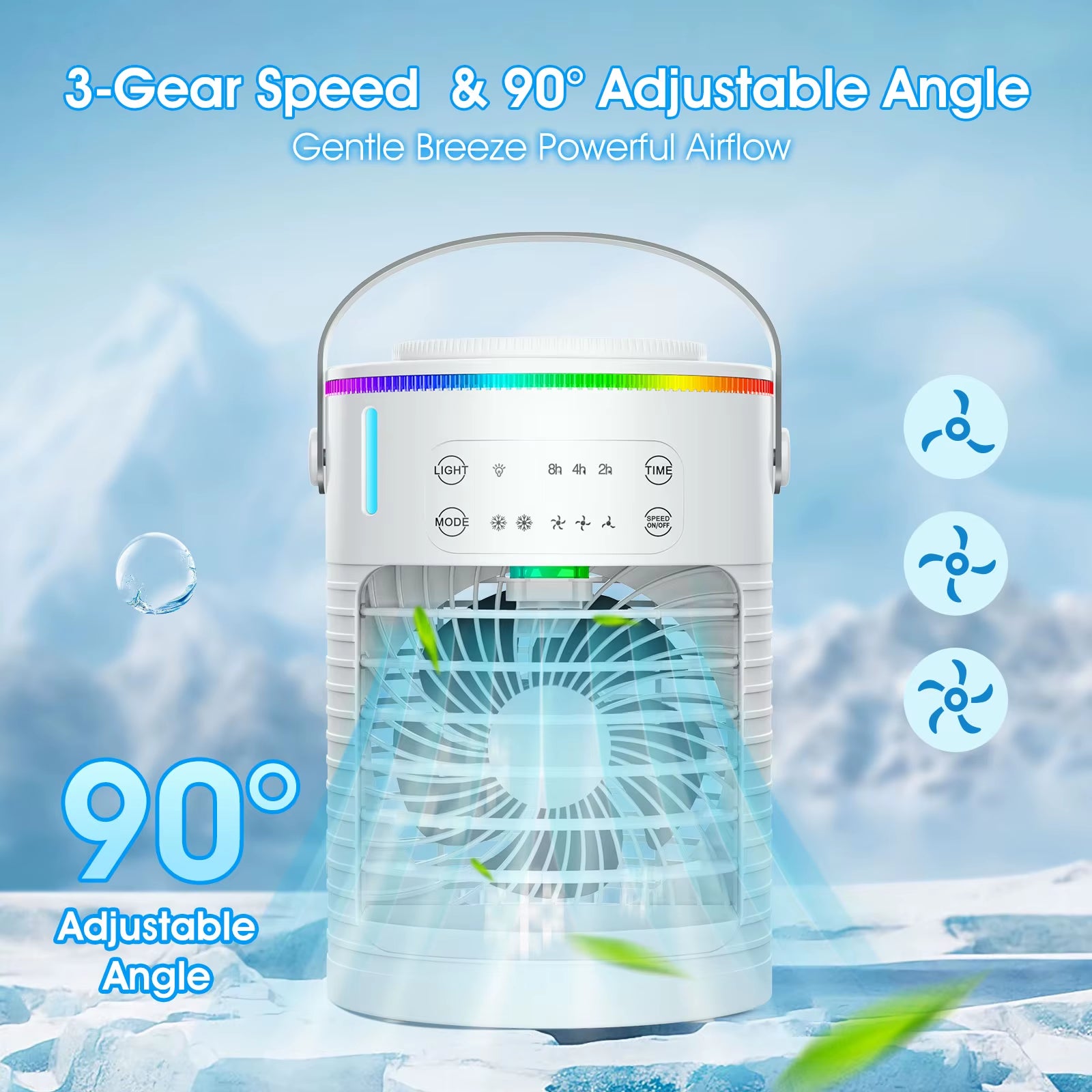 Portable Air Conditioner Mini Air Cooler USB Air Conditioning Fan 600Ml Ice Water Air Cooling Fan with Humidifier for Bedroom