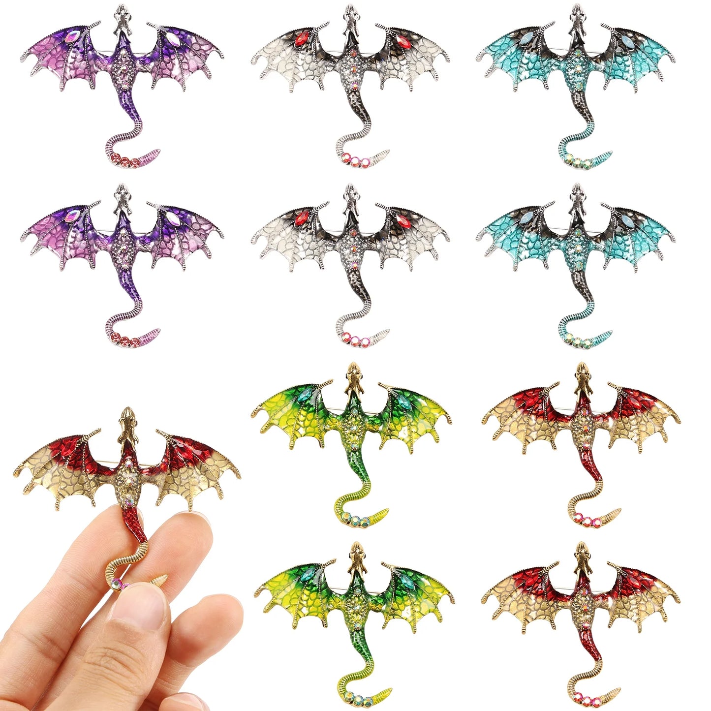 10Pcs Dragon Charms 3D Multicolor Metal Flying Dragon Pendant Set with Enamel Wings for Necklaces Jewelry Making
