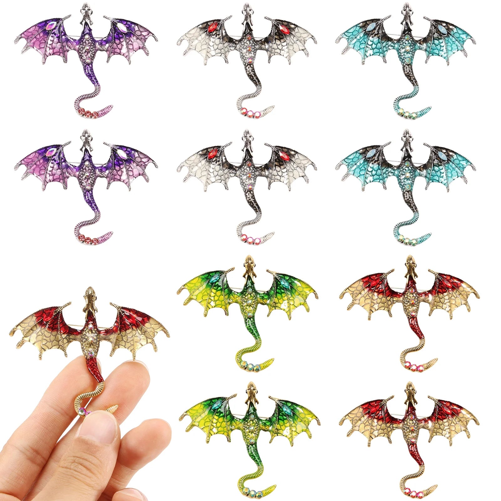 10Pcs Dragon Charms 3D Multicolor Metal Flying Dragon Pendant Set with Enamel Wings for Necklaces Jewelry Making