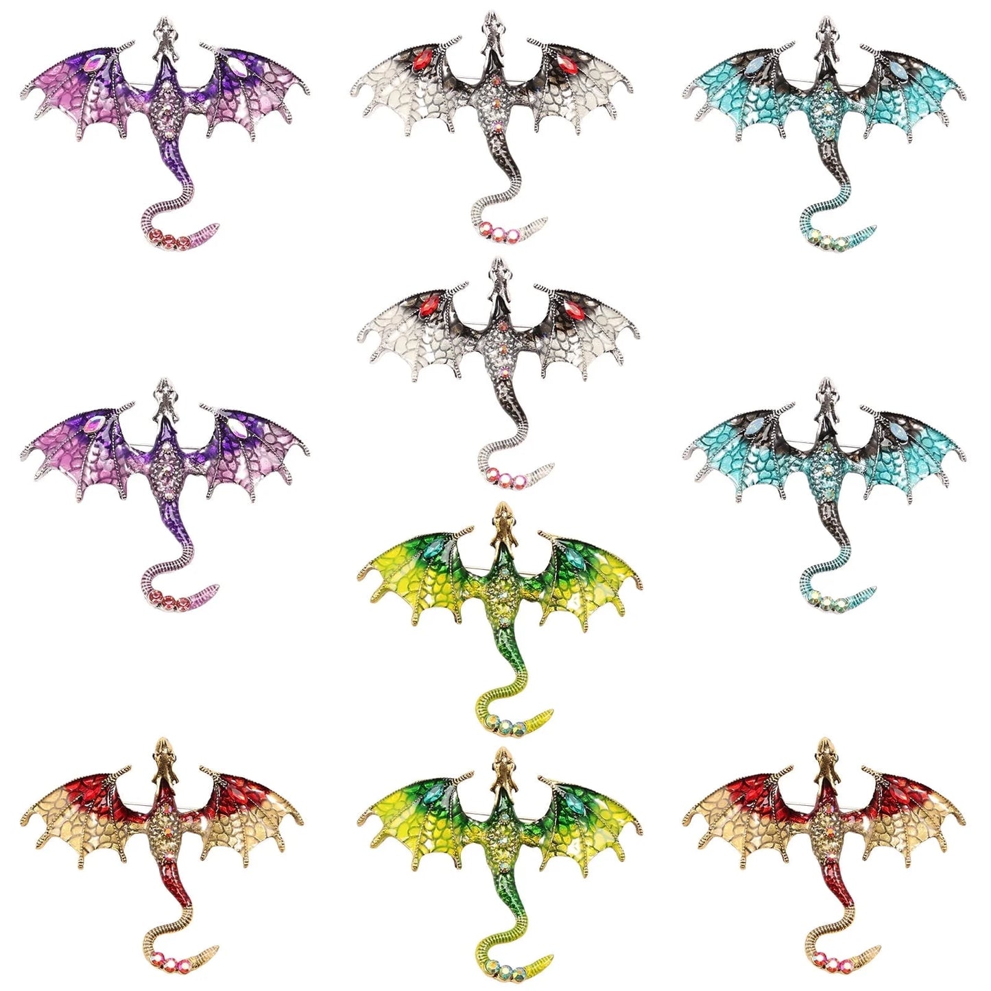 10Pcs Dragon Charms 3D Multicolor Metal Flying Dragon Pendant Set with Enamel Wings for Necklaces Jewelry Making