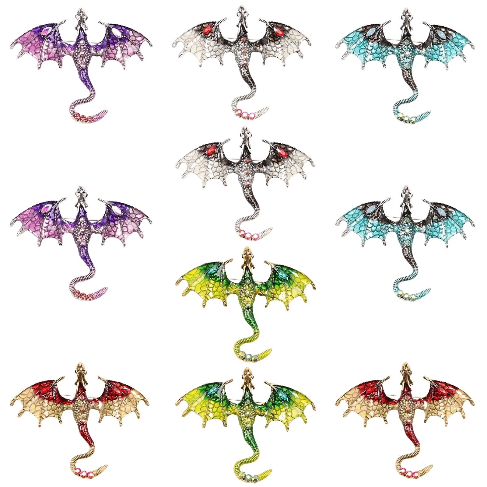 10Pcs Dragon Charms 3D Multicolor Metal Flying Dragon Pendant Set with Enamel Wings for Necklaces Jewelry Making