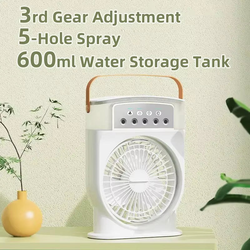 Portable Air Conditioner Fan 5-Hole Spray Air Cooing Ice Cube Mold Mini Personal Electric Humidifier Table Fan for Home