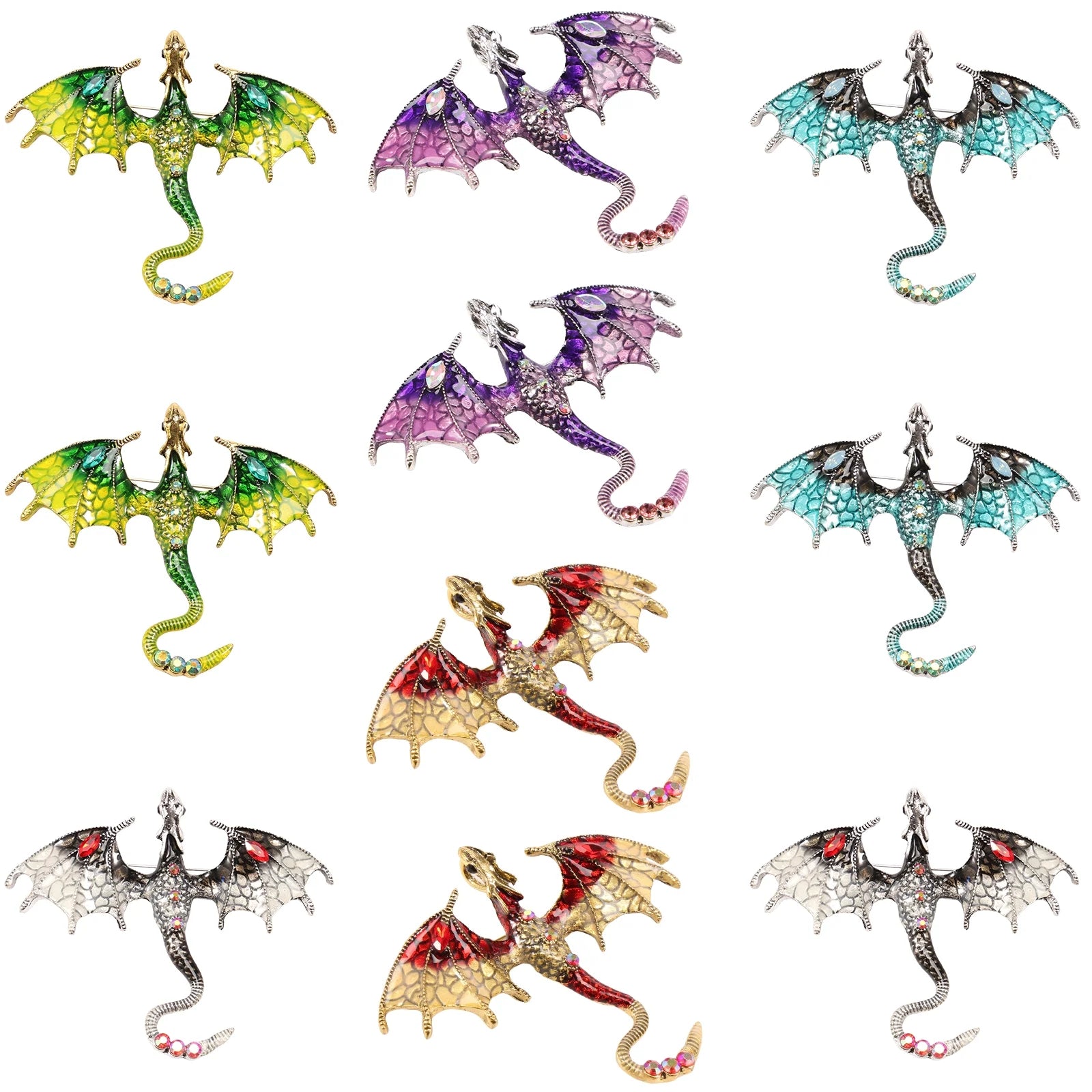 10Pcs Dragon Charms 3D Multicolor Metal Flying Dragon Pendant Set with Enamel Wings for Necklaces Jewelry Making