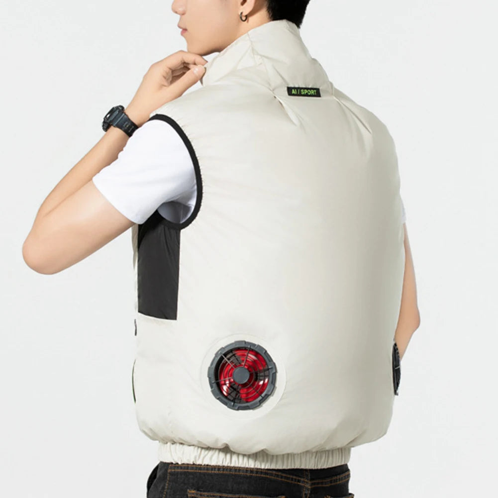 Cooling Vest Ice Fan Vest Heat Resistant Air Conditioner Clothes Breathable Sleeveless Workwear 3 Gear for Hot Weather Work