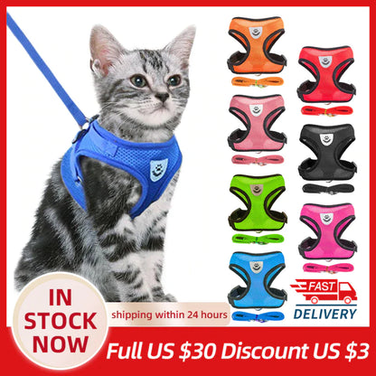 Cat Harness Adjustable Vest Walking Lead Leash for Puppy Dogs Collar Mesh Harness for Small Medium Dog Cat Pet Products