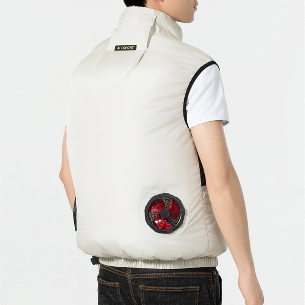 Cooling Vest Ice Fan Vest Heat Resistant Air Conditioner Clothes Breathable Sleeveless Workwear 3 Gear for Hot Weather Work