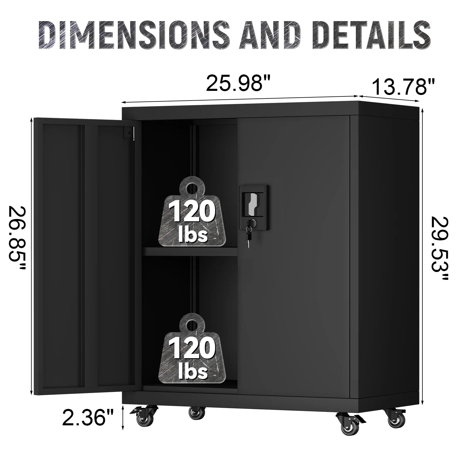 31.5''H Metal Storage Cabinets with Lock, Metal Garage Storage Cabinet on Wheels, Lockable Rolling Tool Chest Cabinet with Doors & Adjustable Shelves for Garage, Home, Office, Assembly Require