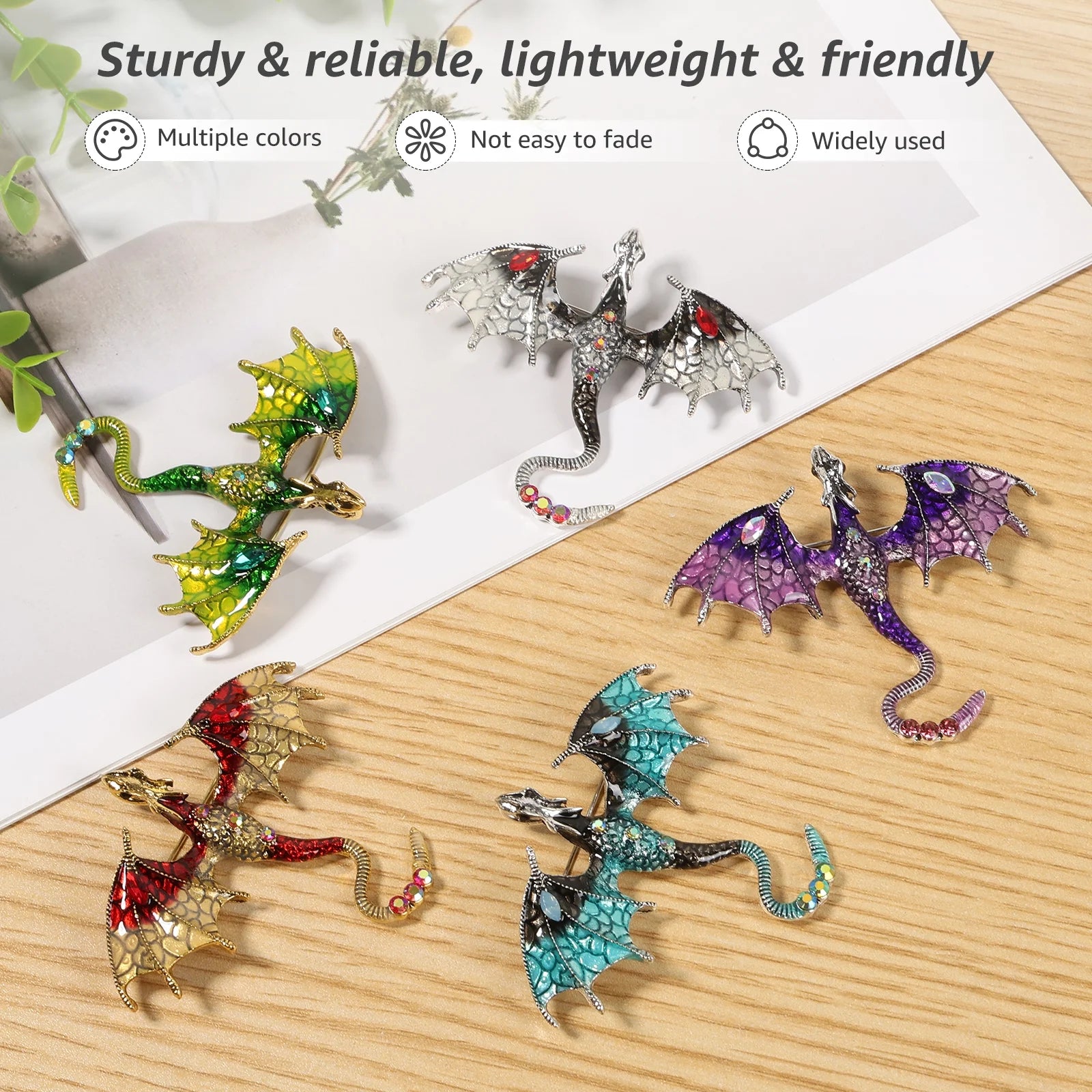 10Pcs Dragon Charms 3D Multicolor Metal Flying Dragon Pendant Set with Enamel Wings for Necklaces Jewelry Making