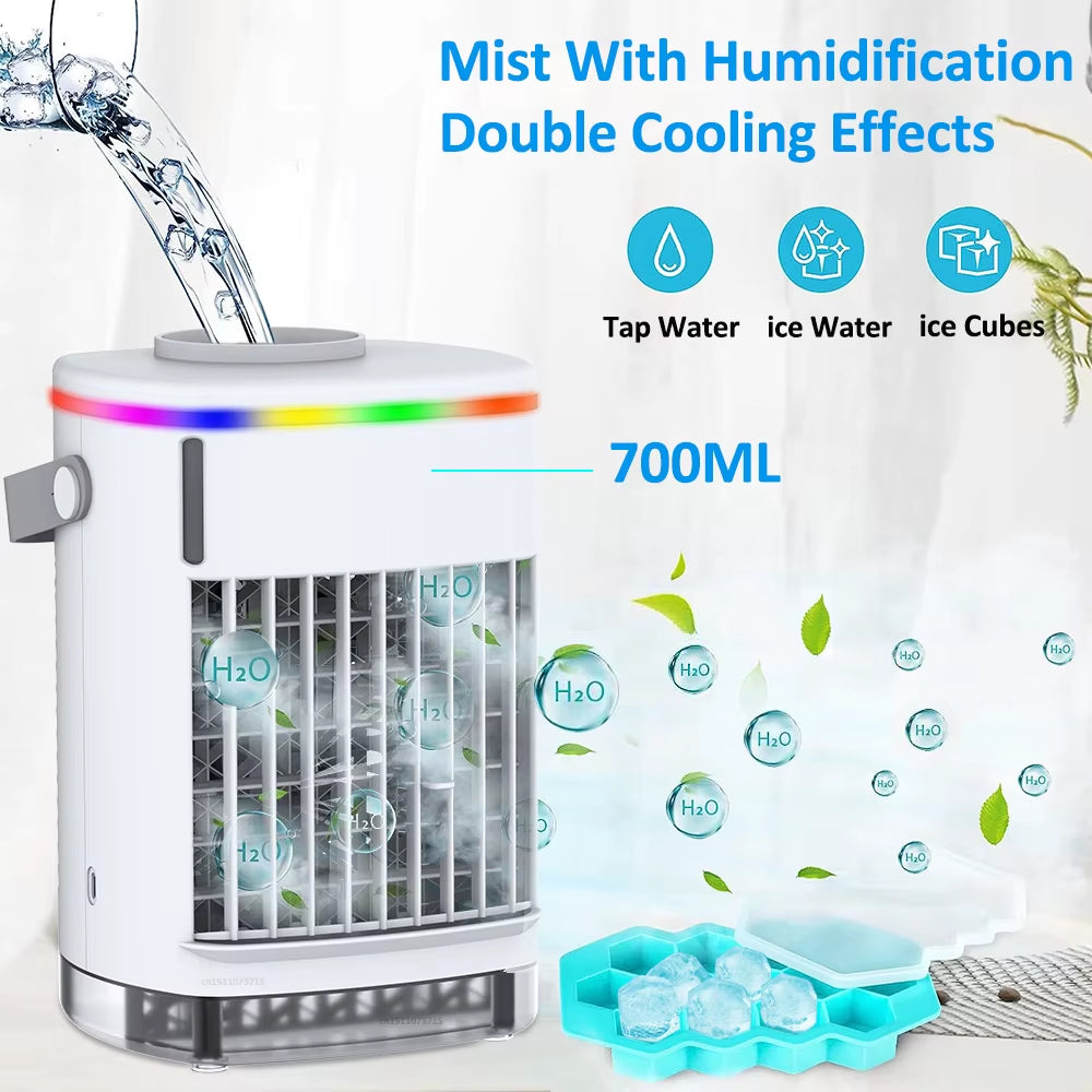 Portable Cooler Air Conditioner Mini Cooling Fans USB Air Conditioning 700ML Ice Water Air Conditioner with Humidifier for Home