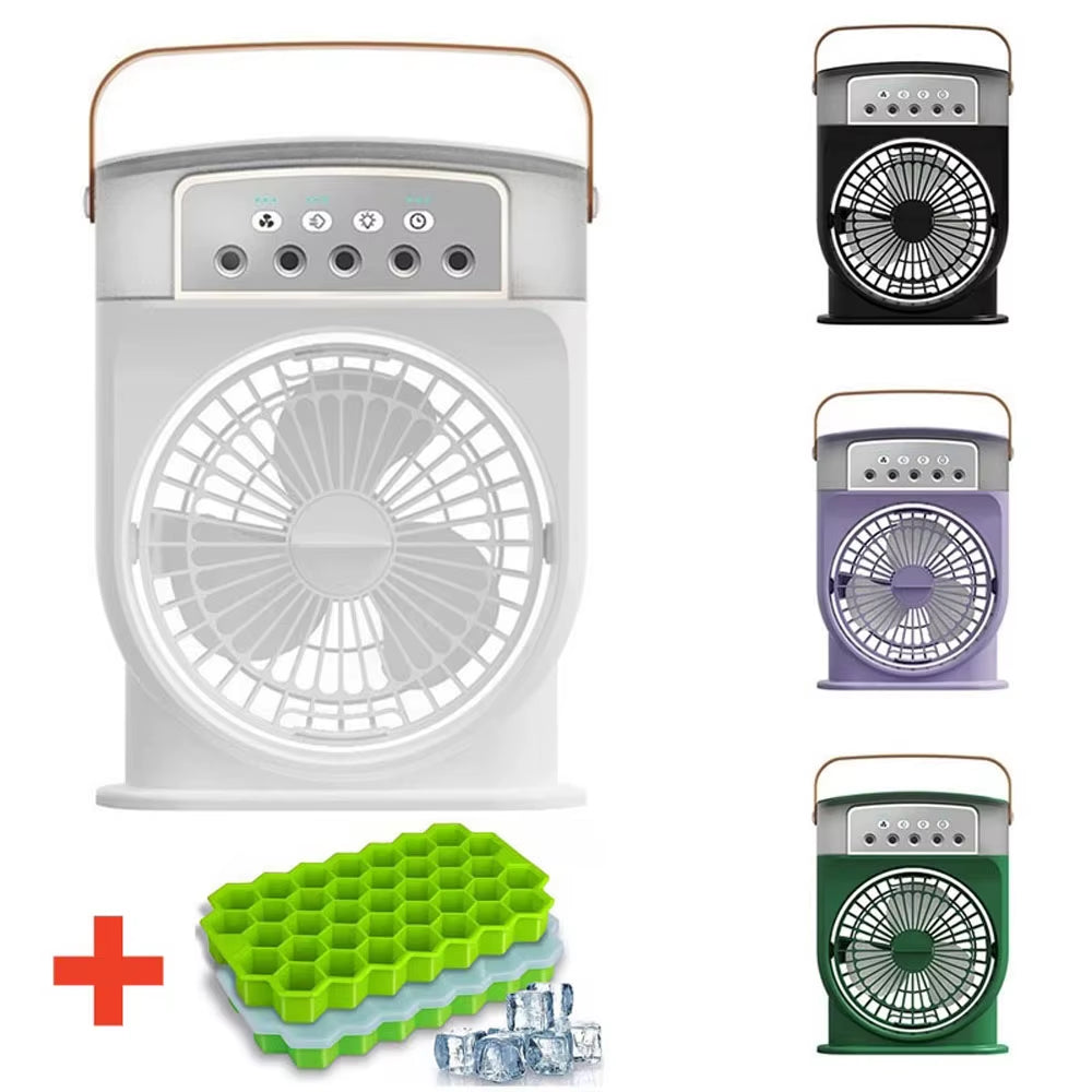 Portable Air Conditioner Fan 5-Hole Spray Air Cooing Ice Cube Mold Mini Personal Electric Humidifier Table Fan for Home