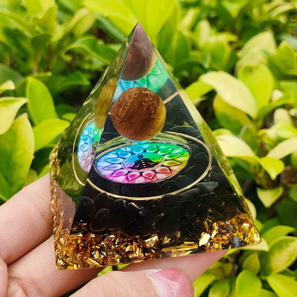 Orgone Pyramid Emf Protection with Obsidian, Tiger'S Eye Chakra Orgonite Pyramids Healing Reiki Positive Energy Generator, 60Mm Resin Meditation Pyramid Crystals with Gift Box