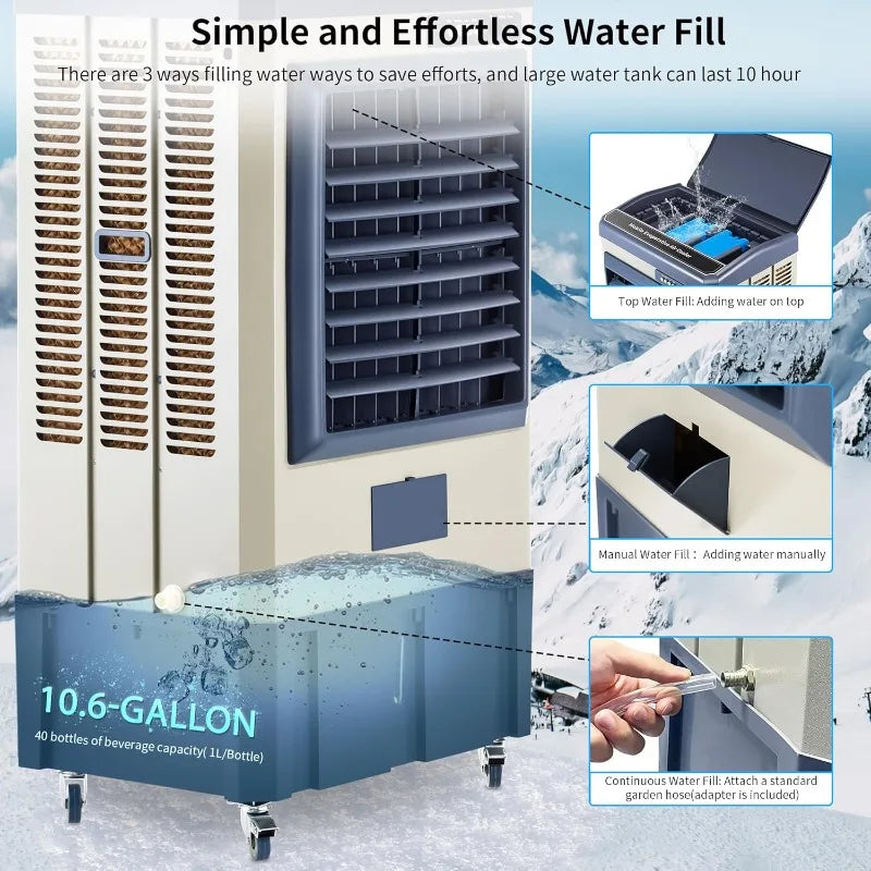 41" Swamp Cooler, 4800 CFM Evaporative Air Cooler with 10.6 Gallon Water Tank, Portable Outdoor Air Conditioner
