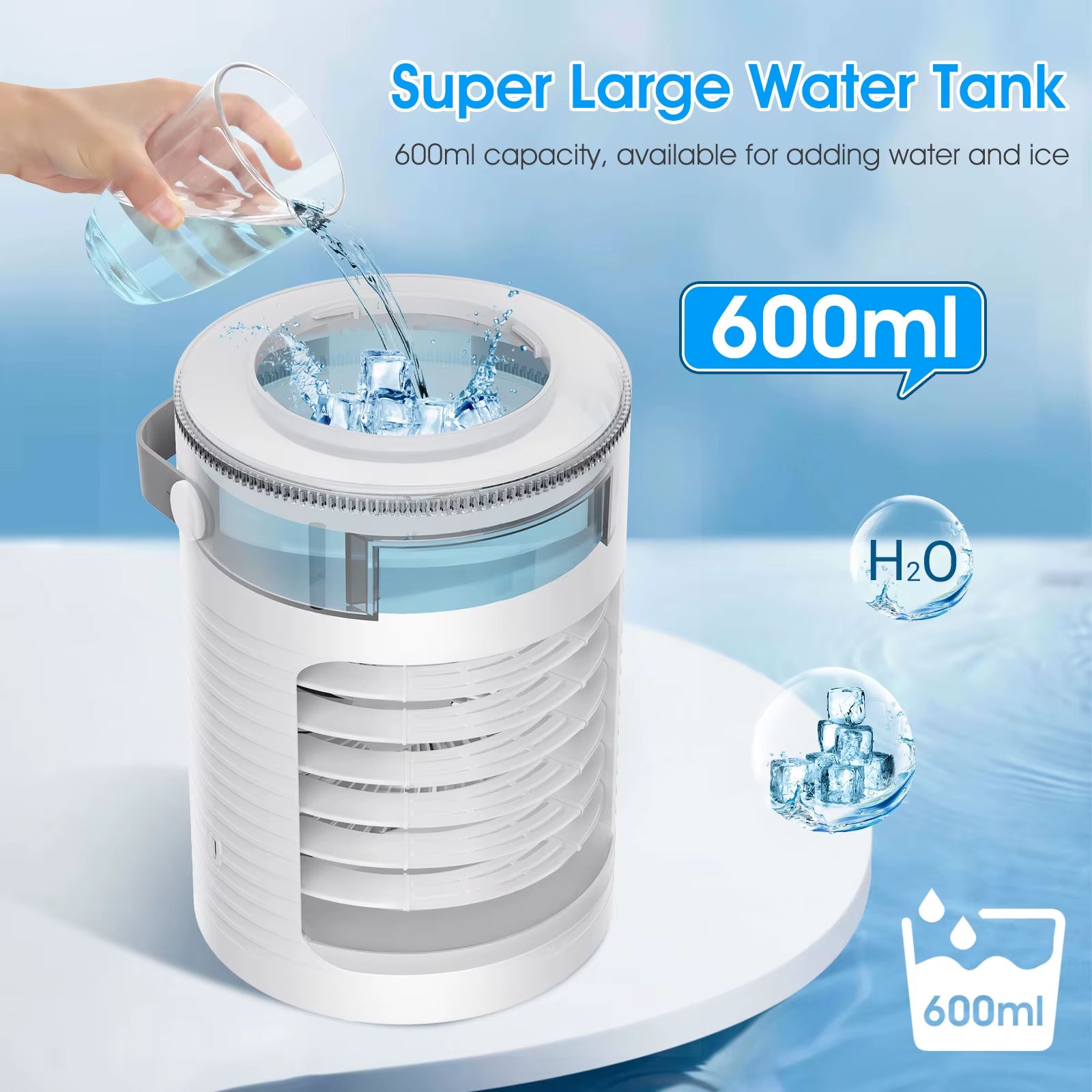 Portable Air Conditioner Mini Air Cooler USB Air Conditioning Fan 600Ml Ice Water Air Cooling Fan with Humidifier for Bedroom