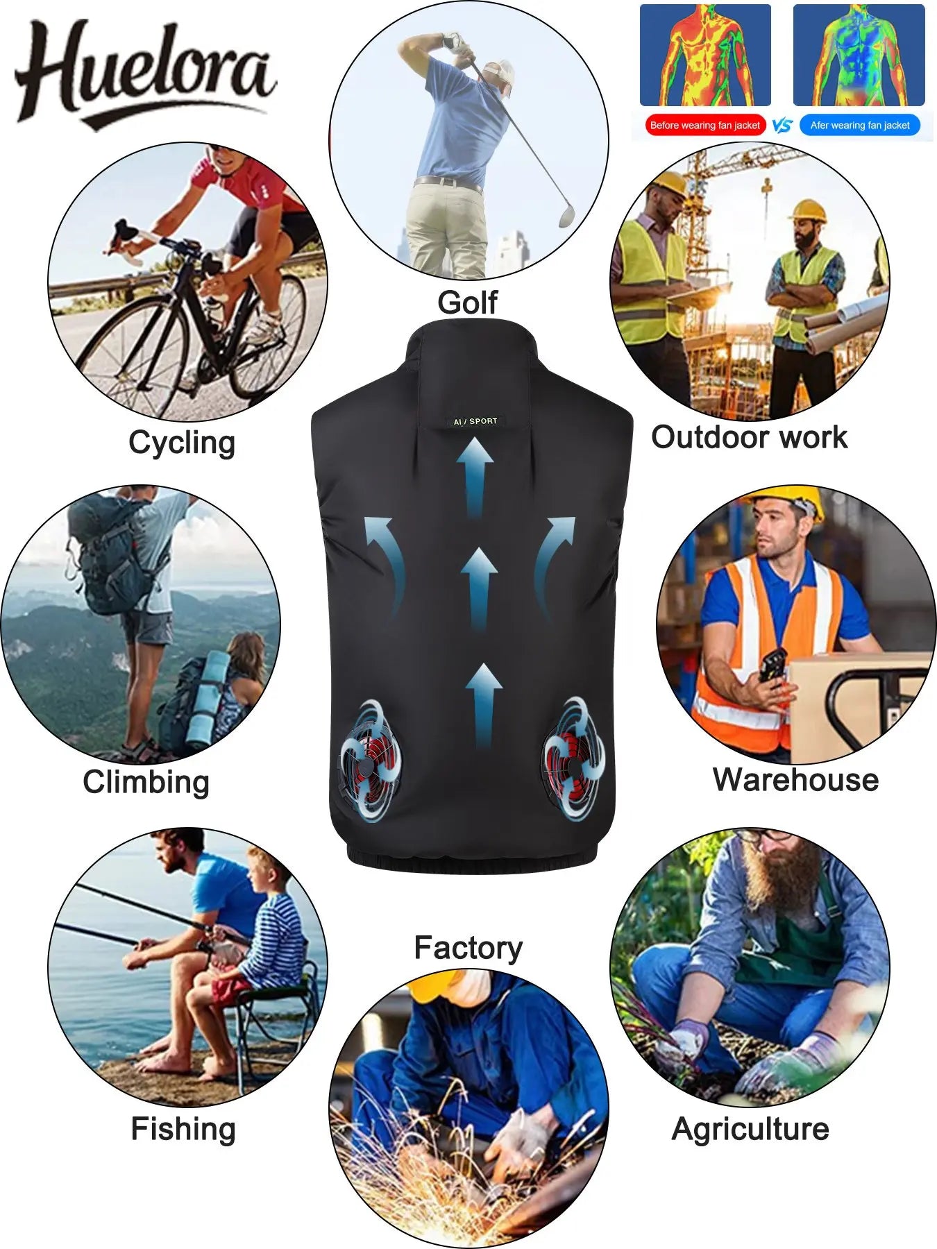 Breathable Wearable Cooling Fan Vest for Summer Outdoor Fishing Cooling Vest Ice Fan Vest Heat Resistant Air Conditioner Clothes