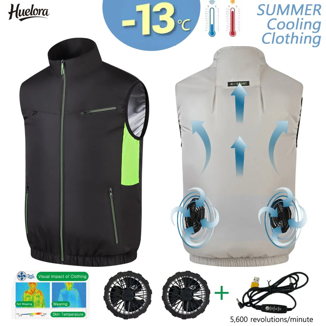 Breathable Wearable Cooling Fan Vest for Summer Outdoor Fishing Cooling Vest Ice Fan Vest Heat Resistant Air Conditioner Clothes