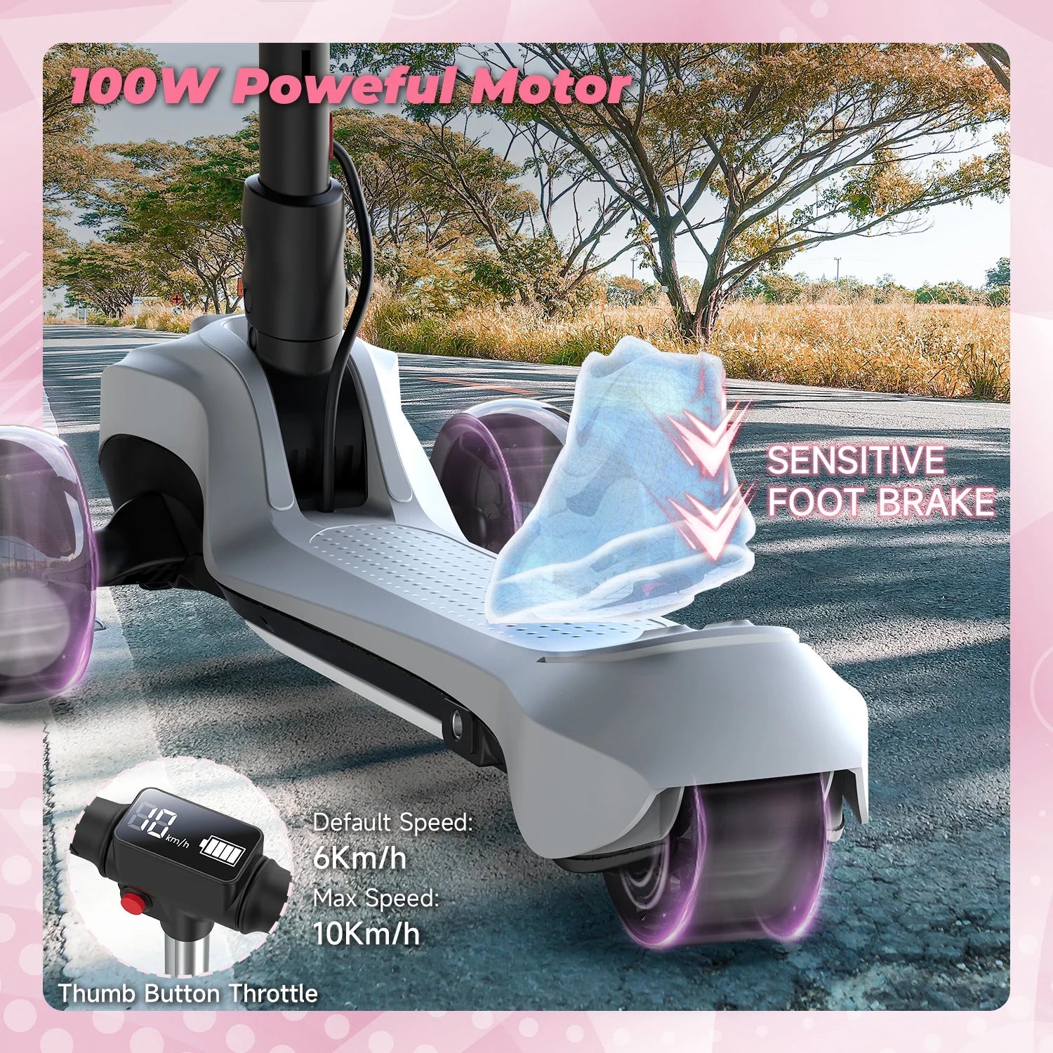 Ihoverboard B2 Electric Scooter for Kids Ages 3+, LED Light-Up Wheels and Pedal , 100W Motor, Foldable and Height Aadjustable Toddler Motorized Scooters, Electric Scooter for Girls/Boys(White)